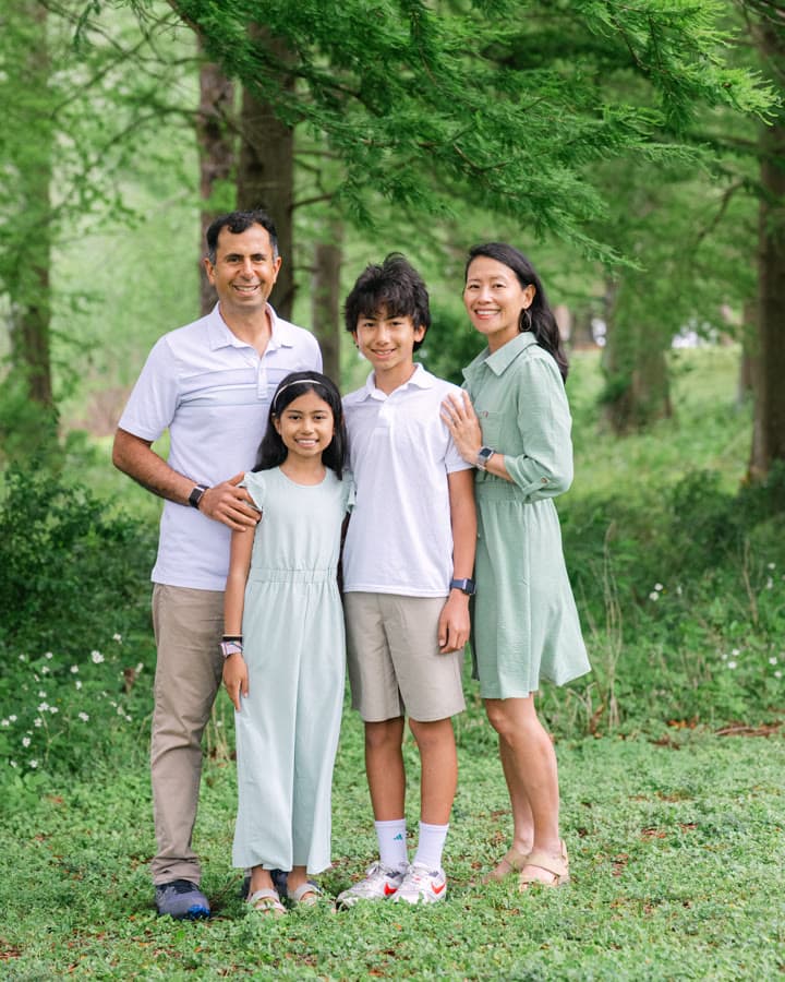 With his family
